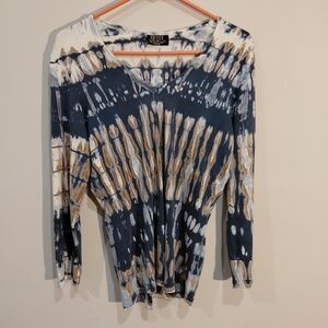 Tryst Long Sleeve Tie-Dye Top - Blue and Tan